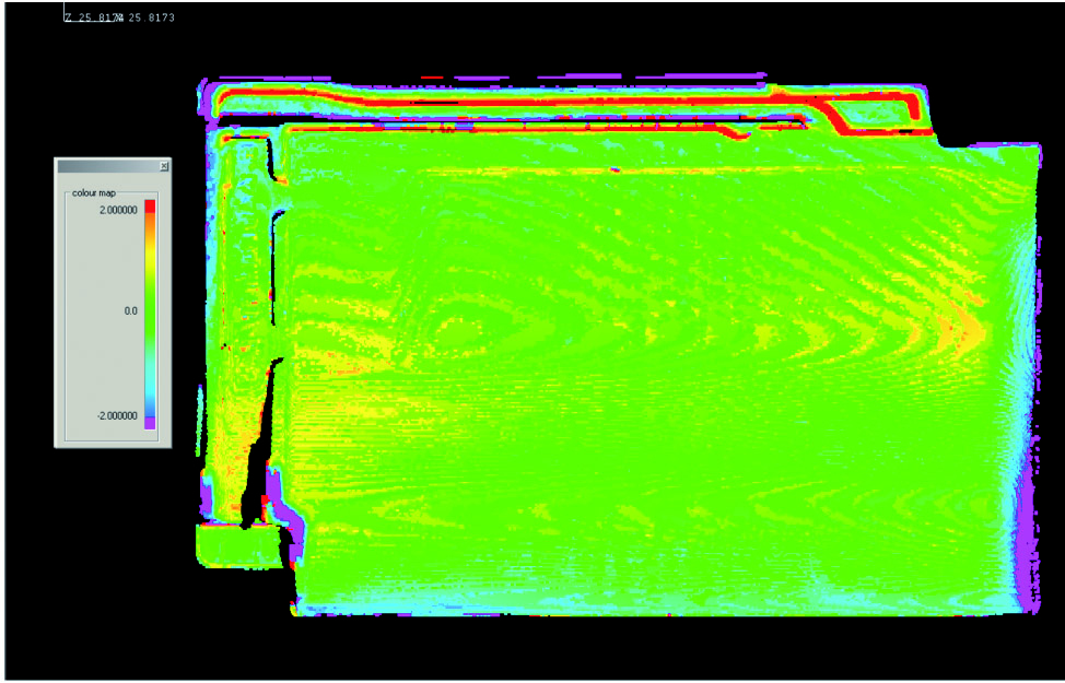 Soll-Ist-Vergleich zwischen erstelltem Sollmodell aus Gutteilen und aktuellen Messdaten des Dachziegels