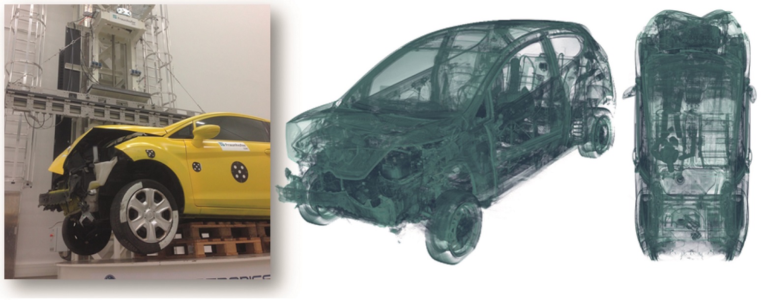 3D-Rendering eines Scans an einem Crashfahrzeug