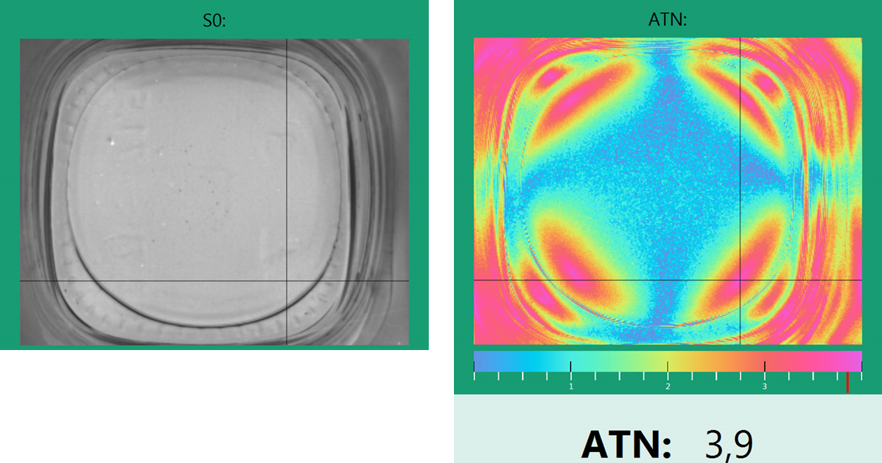 Polarisationskamera: Intensitätsbild und Spannungsbild in Falschfarbendarstellung 