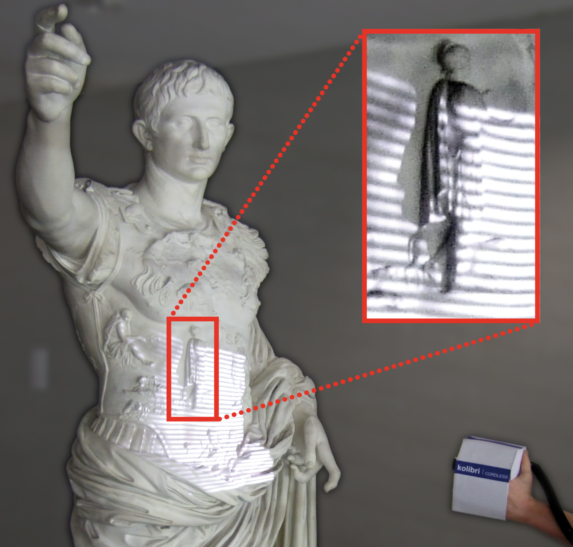 Handgeführtes Scannen einer Statue (Detailvergrößerung des Streifenmusters)