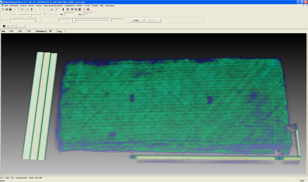 Ausschnitt einer Terahertz 3D-Visualisierung mit dem Volume Player Plus