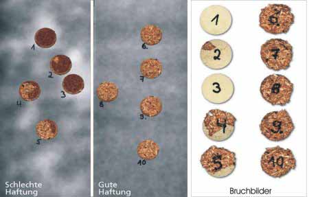 GFK-beschichtete Spanplatte mit sichtbaren Haftungsfehlern