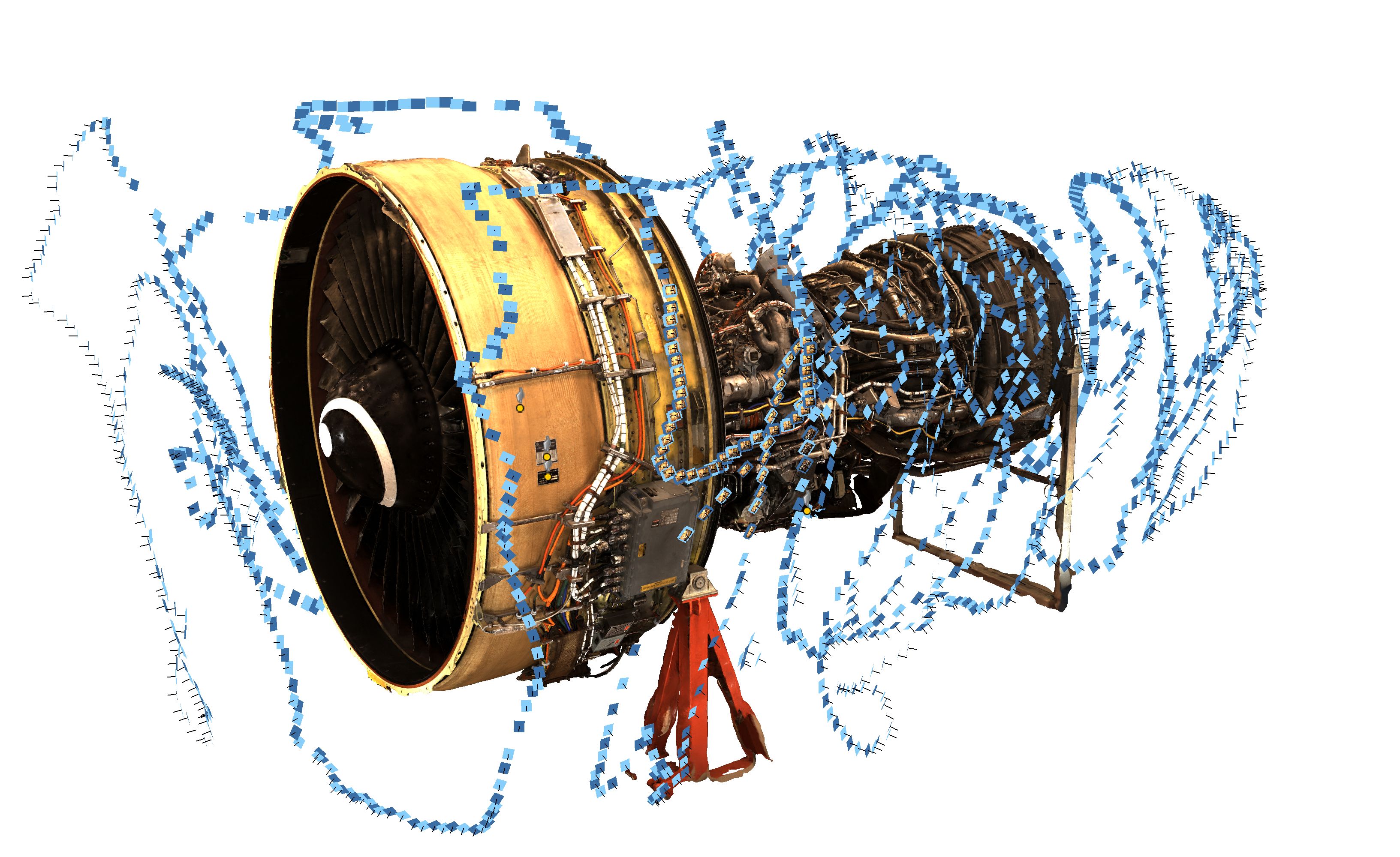 Virtueller Zwilling einer Flugzeug-Turbine mit Scanner-Trajektorie