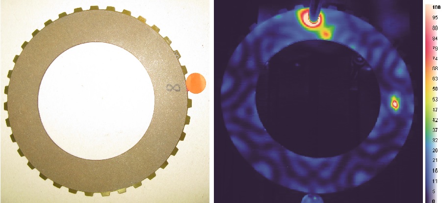 Inspection of clutch discs with heat flow thermography