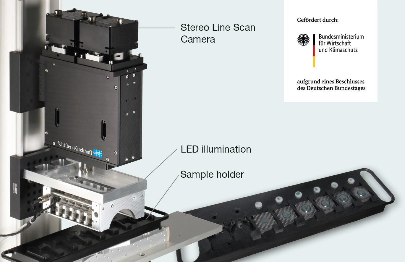 The surface inspection system for examining adhesive fracture surfaces.