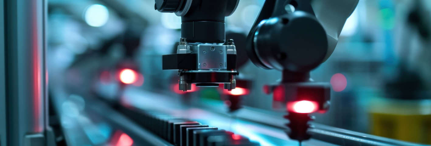Production line with embedded sensors and intelligent cameras.